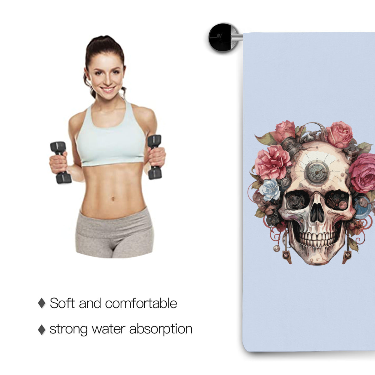 Quick-drying gym towel - Skull Roses