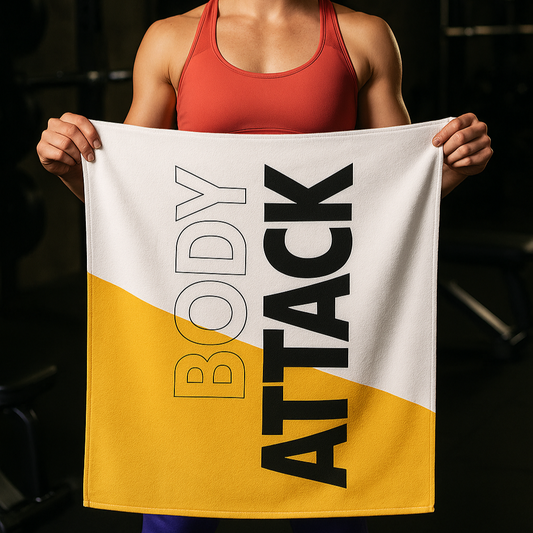 Quick-drying gym towel - Body attack white/yellow