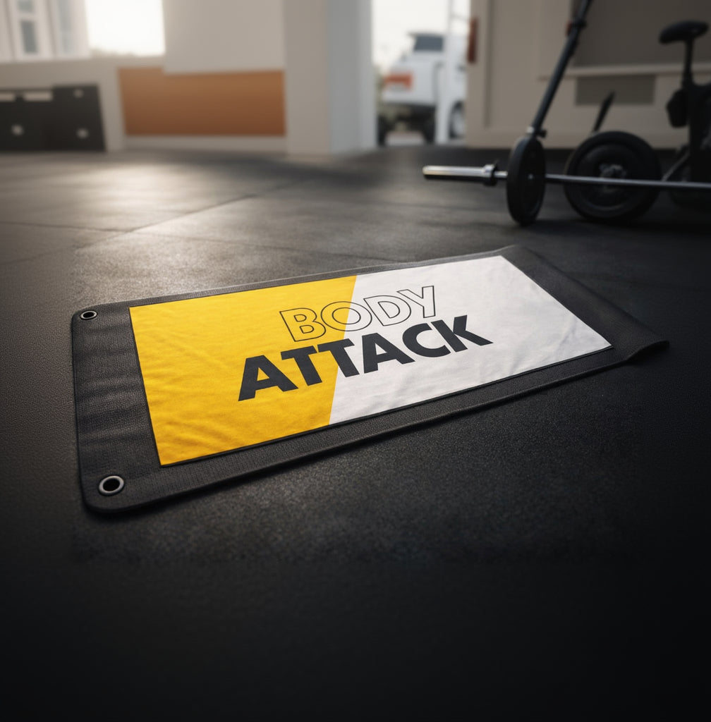 Quick-drying gym towel - Body attack white/yellow