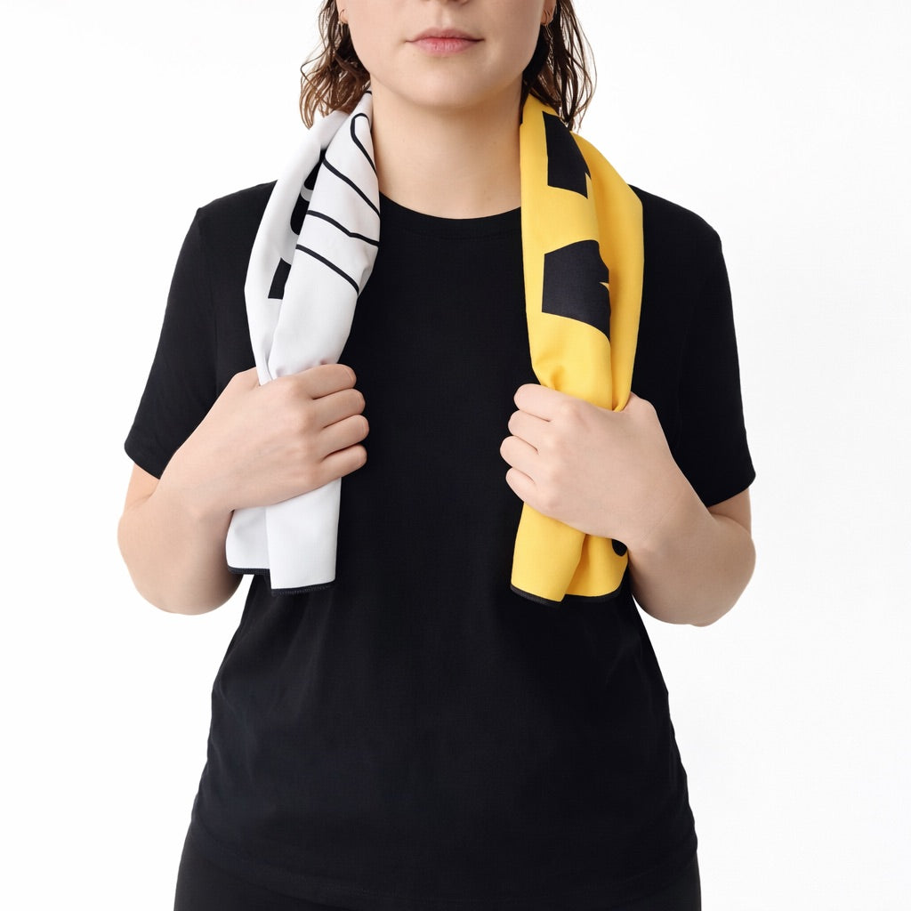 Quick-drying gym towel - Body attack white/yellow