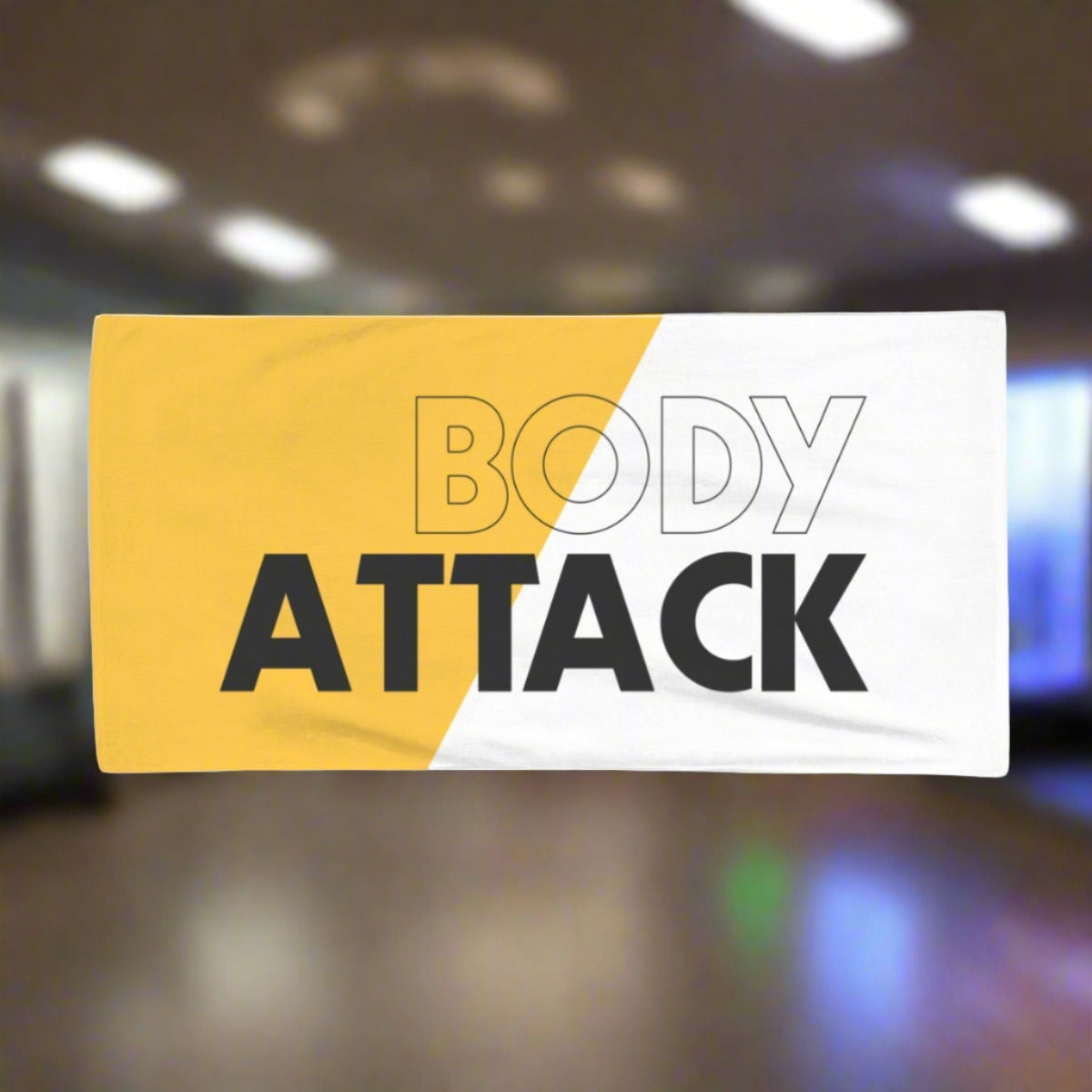 Quick-drying gym towel - Body attack white/yellow