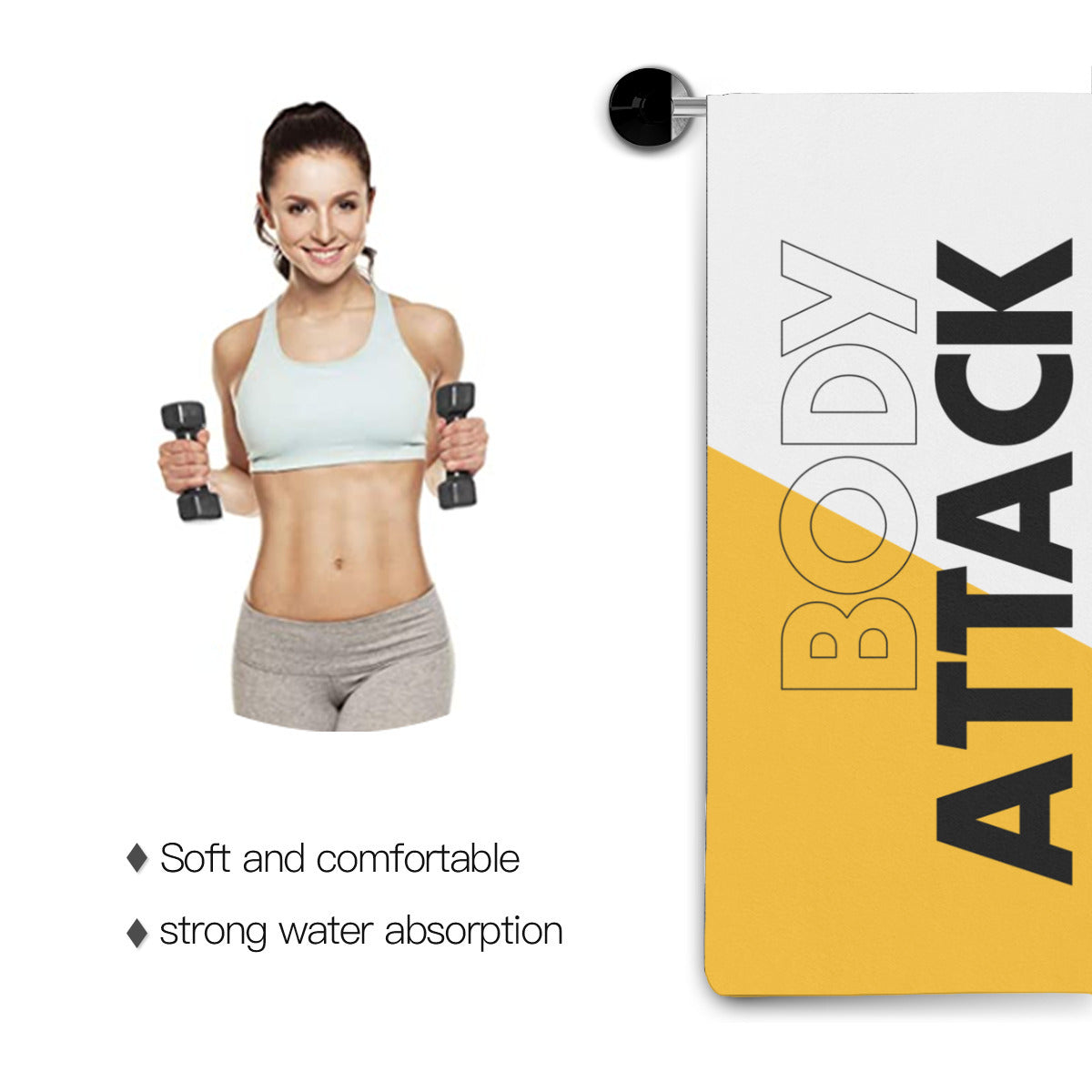 Quick-drying gym towel - Body attack white/yellow